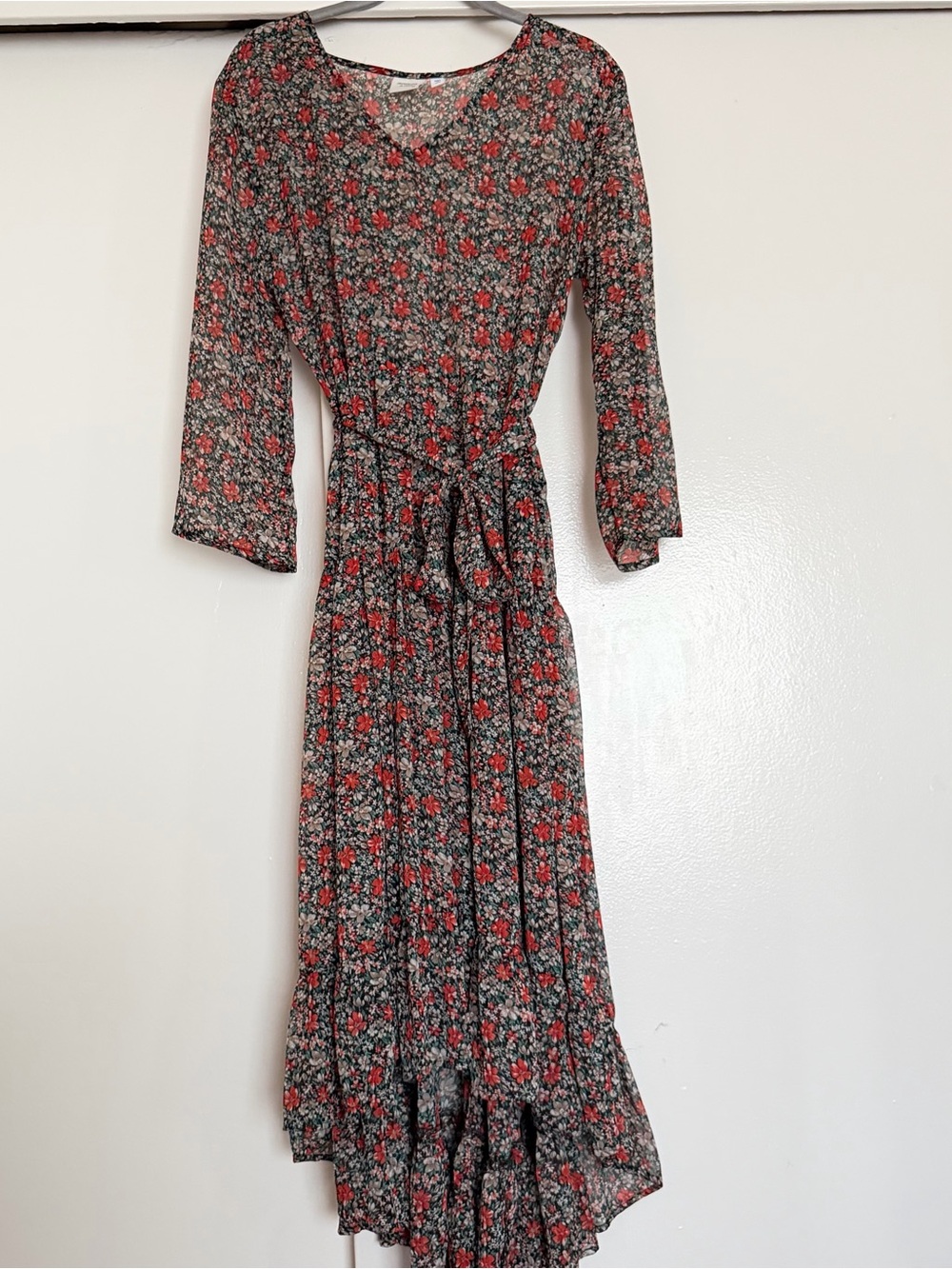 Jacqueline de Yong Floral Midi Dress with Tie Waist
